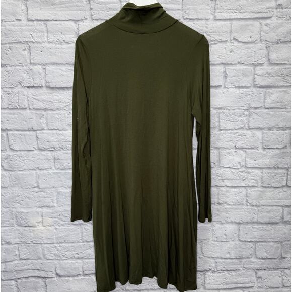 Karlie Mock Neck Solid Long Sleeve Dress Size L Olive Green Pockets New - Picture 6 of 6